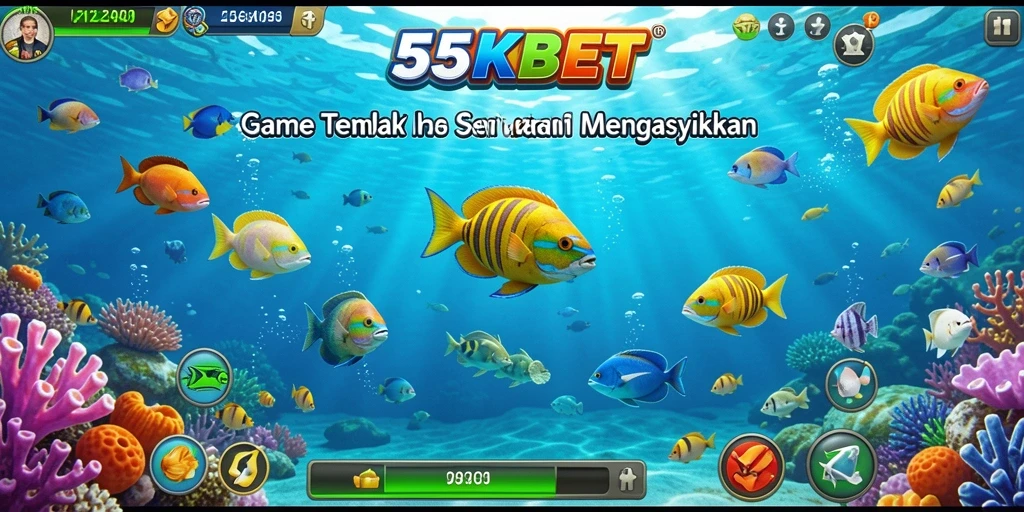 Tampilan gameplay 55KBET yang seru dengan aksi menembak ikan.