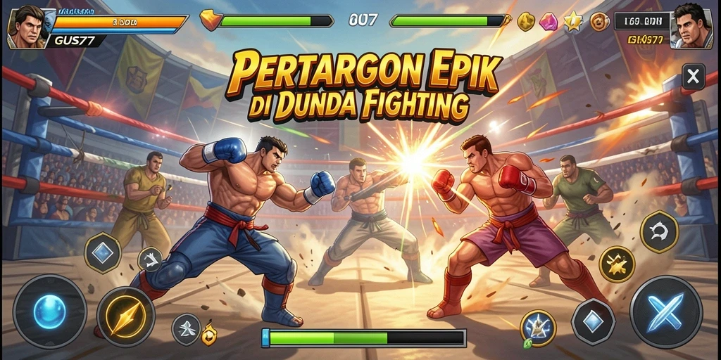 Tampilan seru pertarungan karakter GUS77 yang dinamis.
