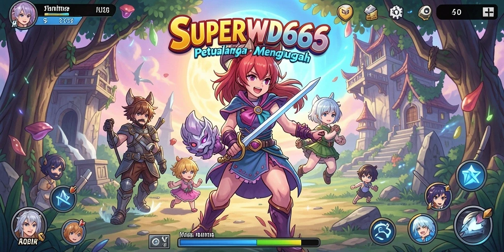 Tampilan gameplay yang penuh aksi dan karakter anime menarik.